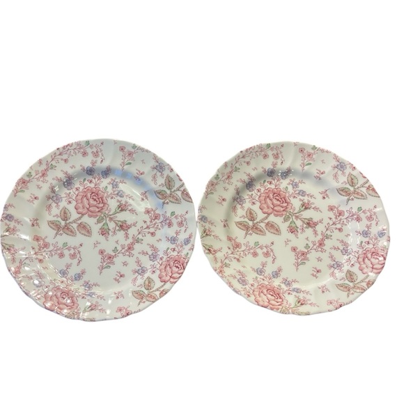Vtg Johnson Bros. England Rose Chintz 2 Dinner Plates Floral Shabby Chic Charm - Picture 6 of 7